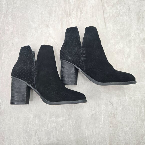 Steve Madden Ankle Boots Womens 7 Black Suede Chunky Block Heel Western Booties - Picture 6 of 10